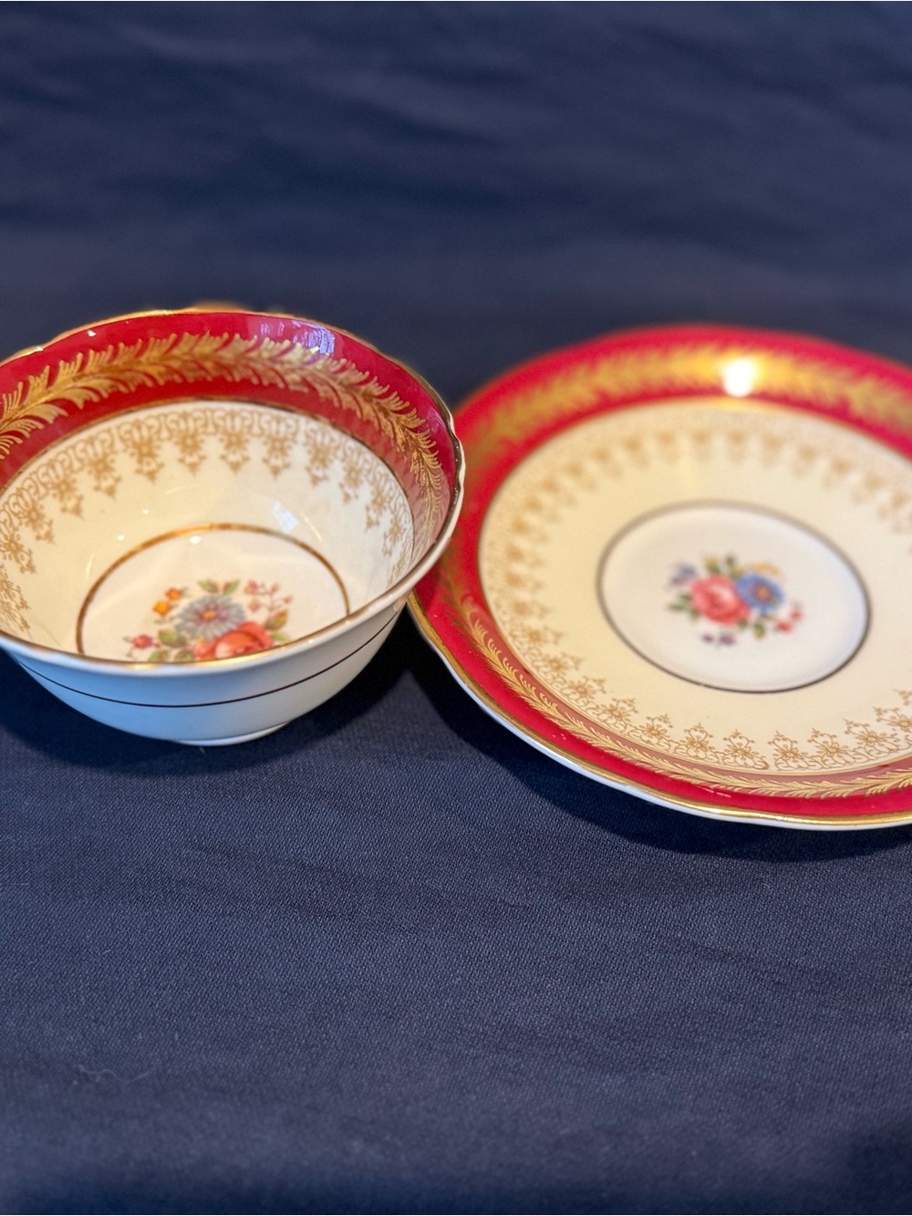 Vintage Aynsley Red Gold Floral Cup and Saucer England